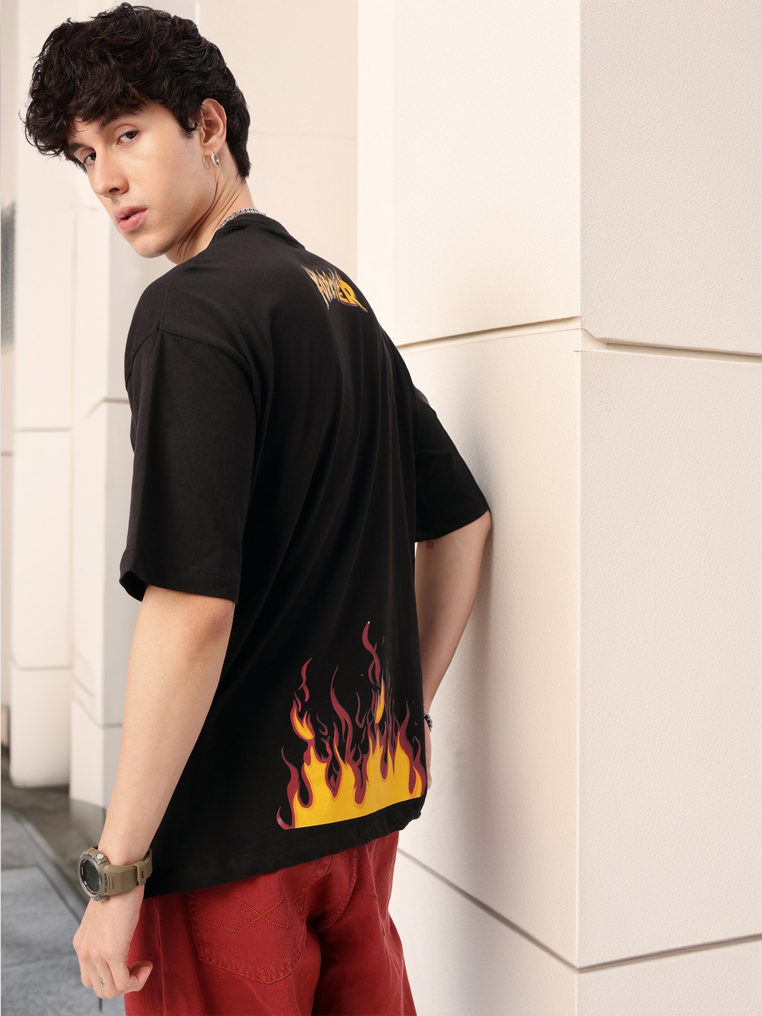 

Grunge Eternal Flames Printed Oversized T-shirt, Black