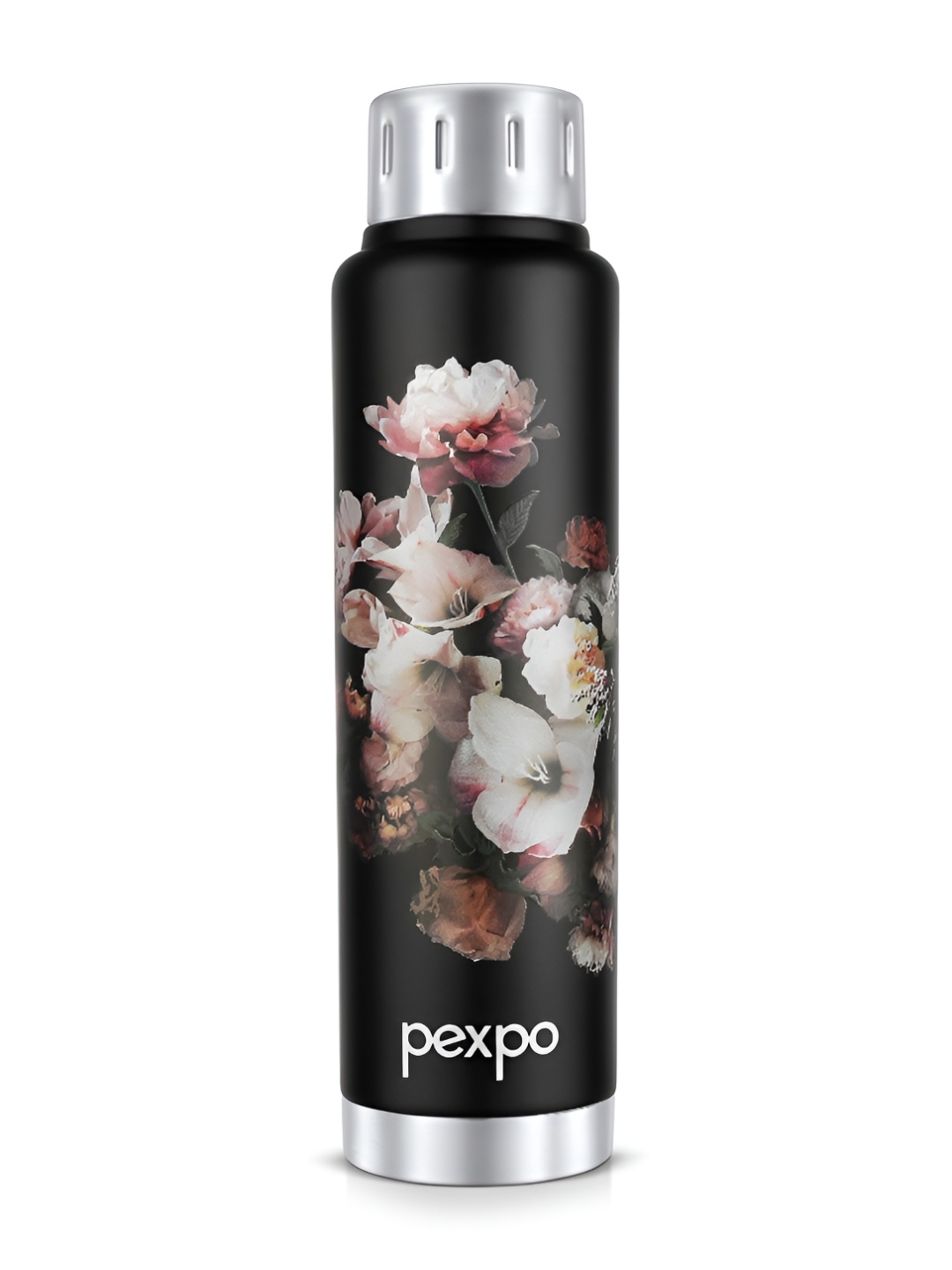 

Pexpo Cameo Black Floral Thermosteel Insulated Hot & Cold Upto 810 Hrs Water Bottle-500ml