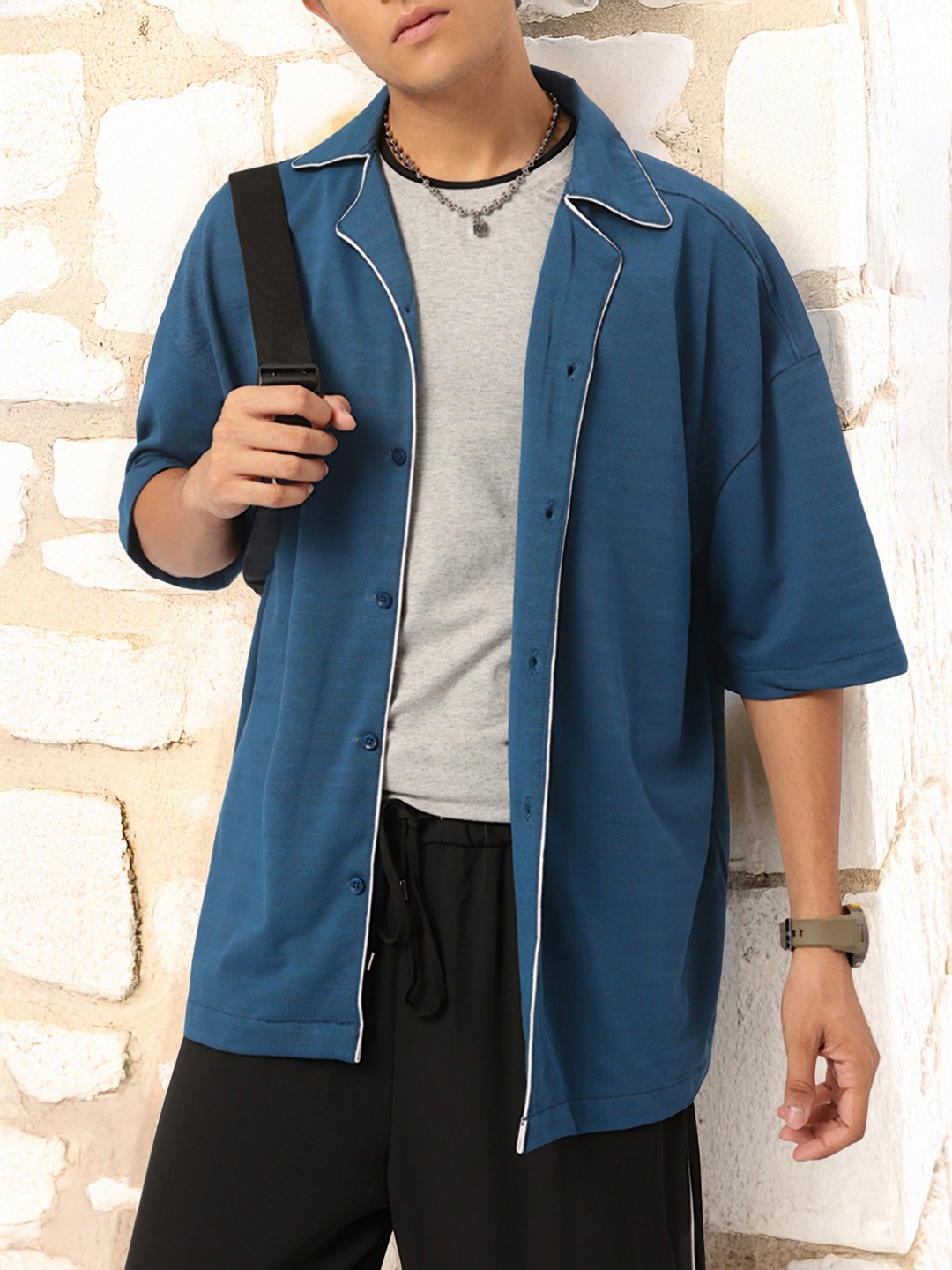 

Kook N Keech Nomadic Knits Textured Oversized Shirt, Blue