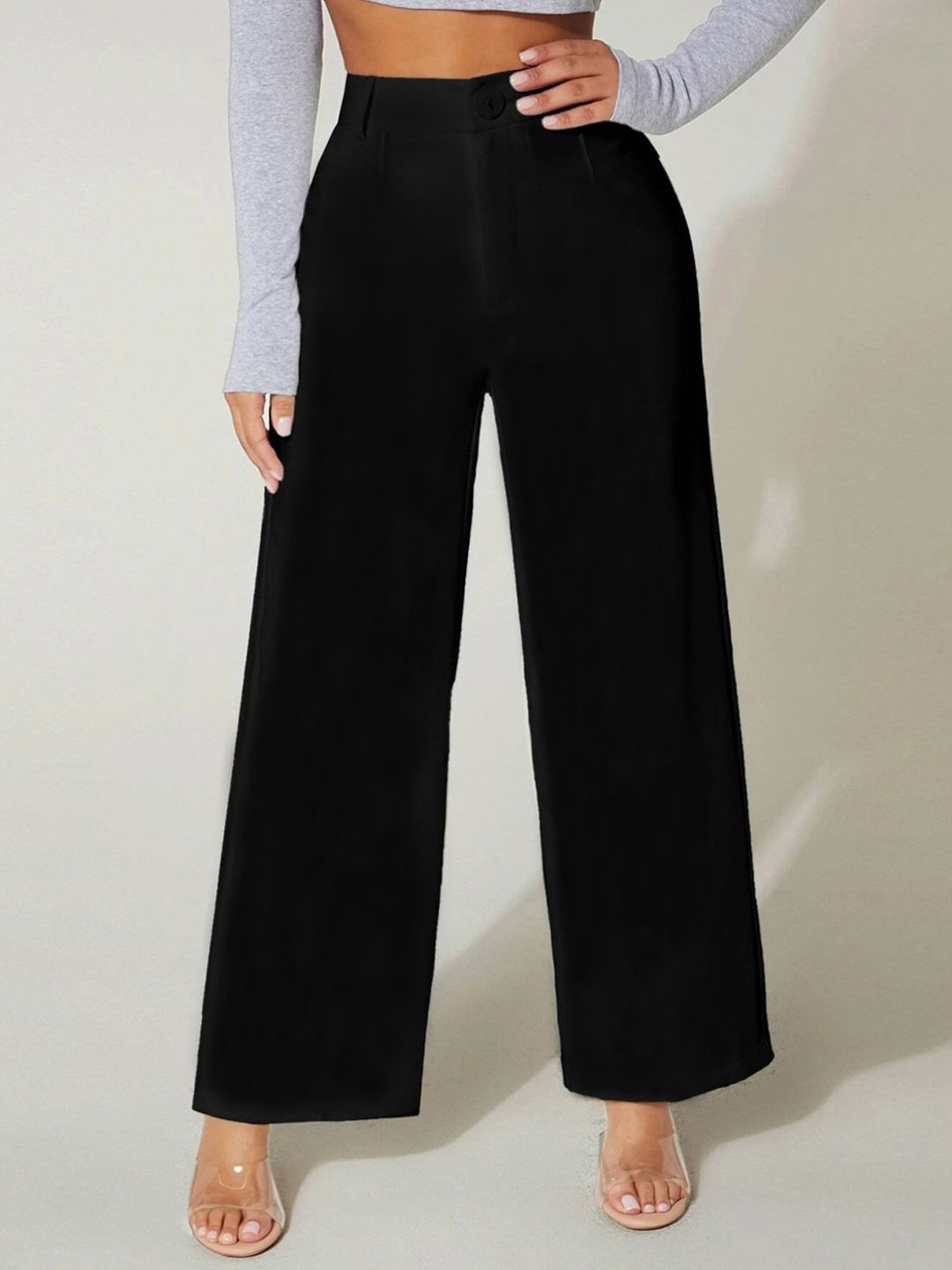 

BAESD Women Relaxed Straight Leg High-Rise Trousers, Black