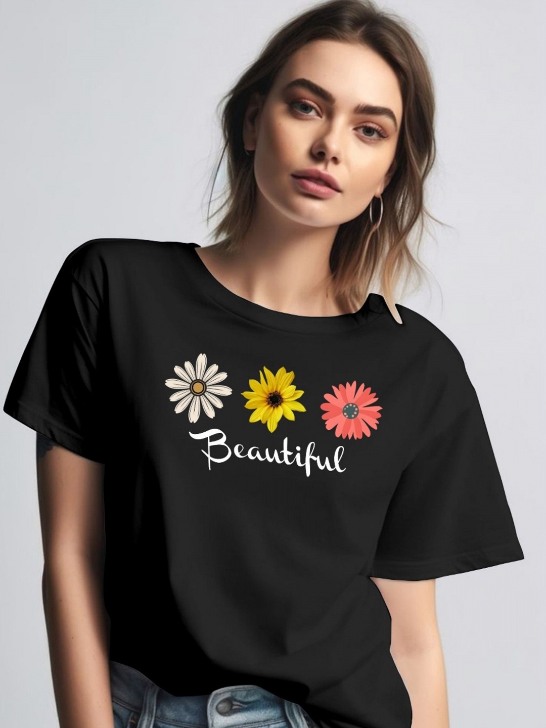 

Moda Rapido Women Printed Round Neck Tshirt, Black