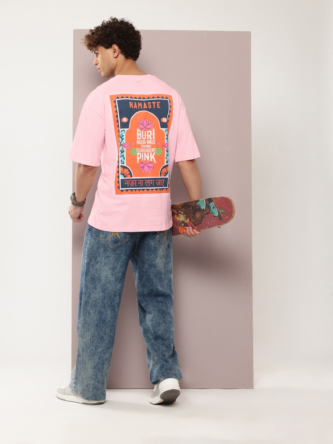 

Kook N Keech Printed Drop-Shoulder Sleeves Oversized Pure Cotton T-shirt, Pink