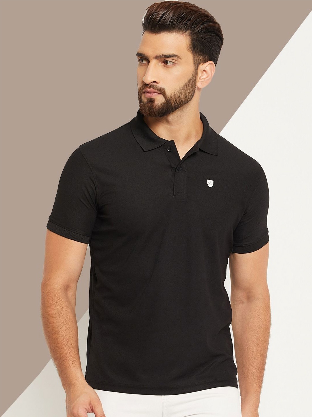 

OGEN Men Polo Collar Pockets T-shirt, Black