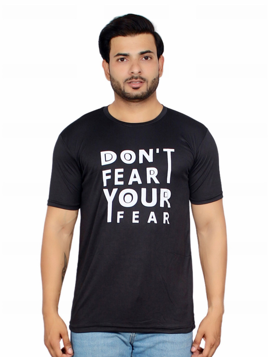 

Deefab Men Typography Raw Edge T-shirt, Black