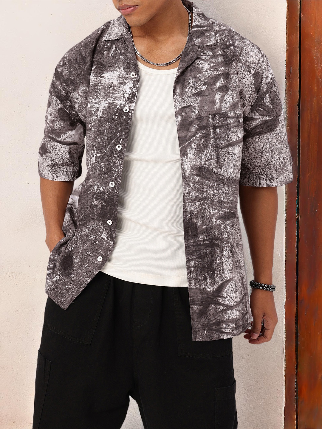 

Kook N Keech Artistic Grunge Printed Relaxed Fit Shirt, Grey