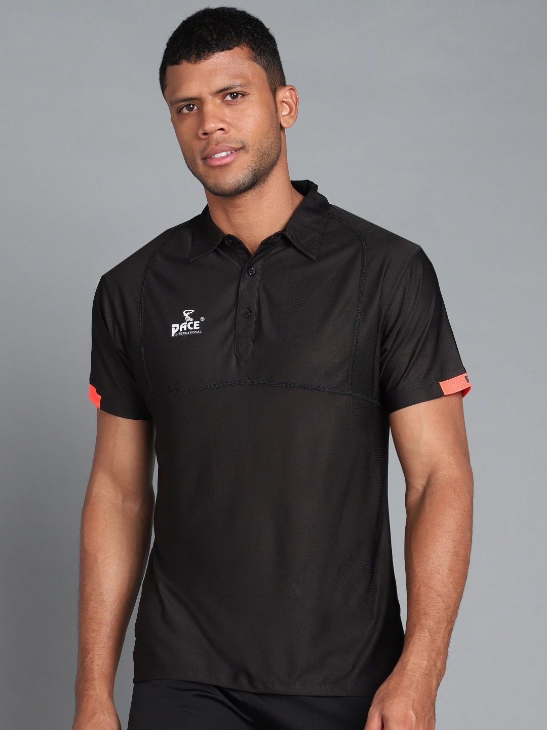 

Pace International Men Polo Collar Applique T-shirt, Black