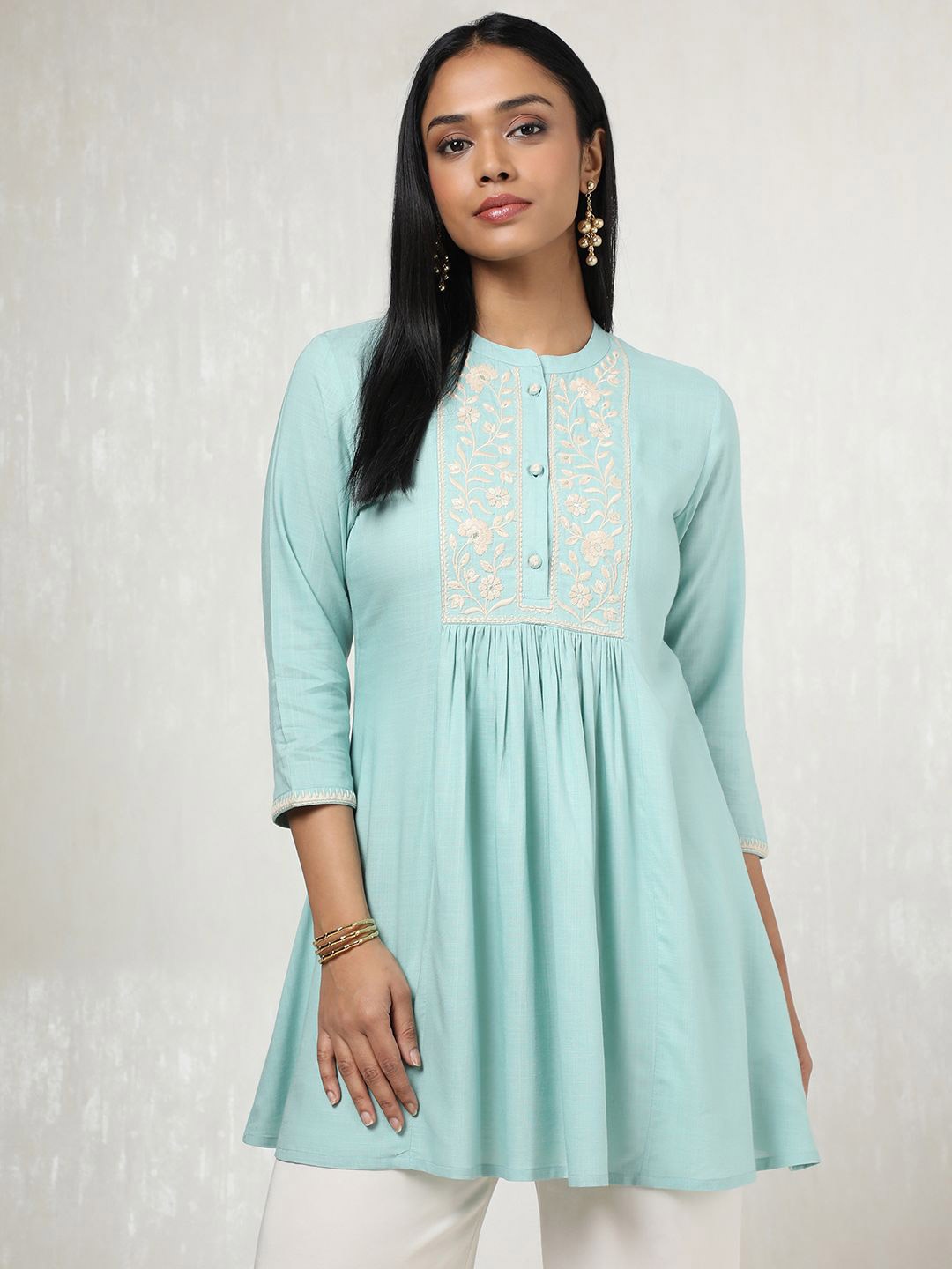 

Soch Mandarin Collar Embroidered Tunic, Blue