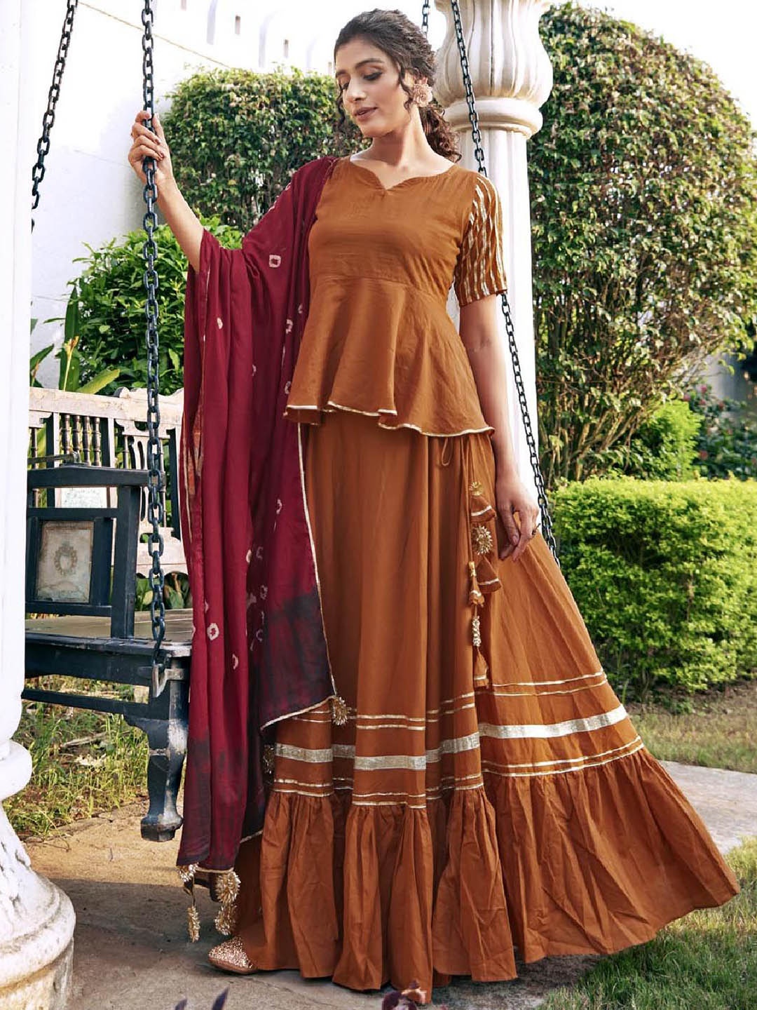

HRITIKA Women Regular Kurta with Skirt & With Dupatta, Brown