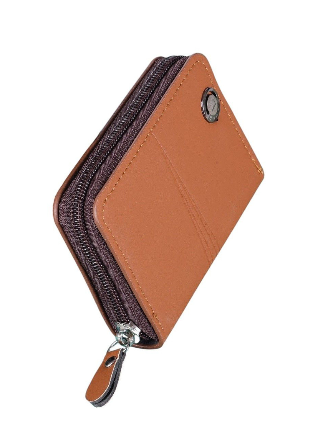 

WATCHSTAR Men Zip Detail Leather Card Holder, Brown
