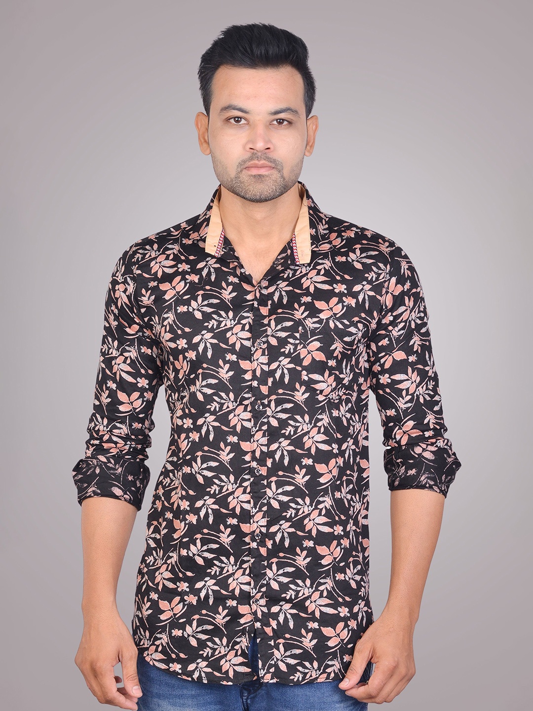

LA MILANO Men Slim Fit Floral Opaque Printed Casual Shirt, Brown