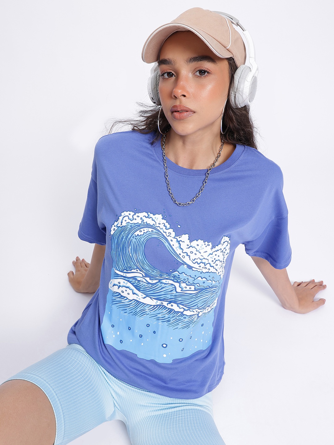 

DressBerry Comfort Wave Printed Oversized T-shirt, Purple
