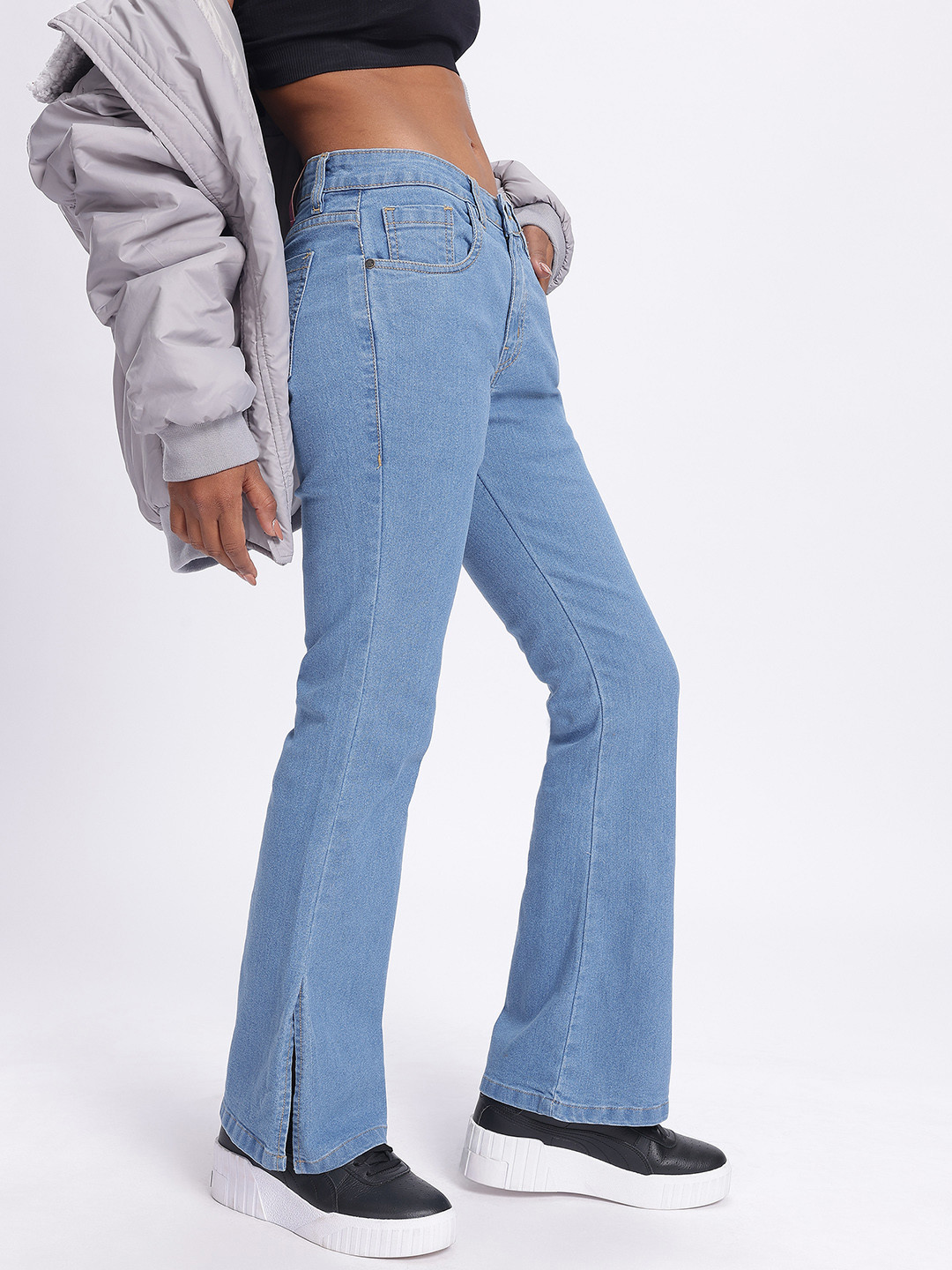 

DressBerry Women Retro Bootcut Slit Hem Jeans, Blue