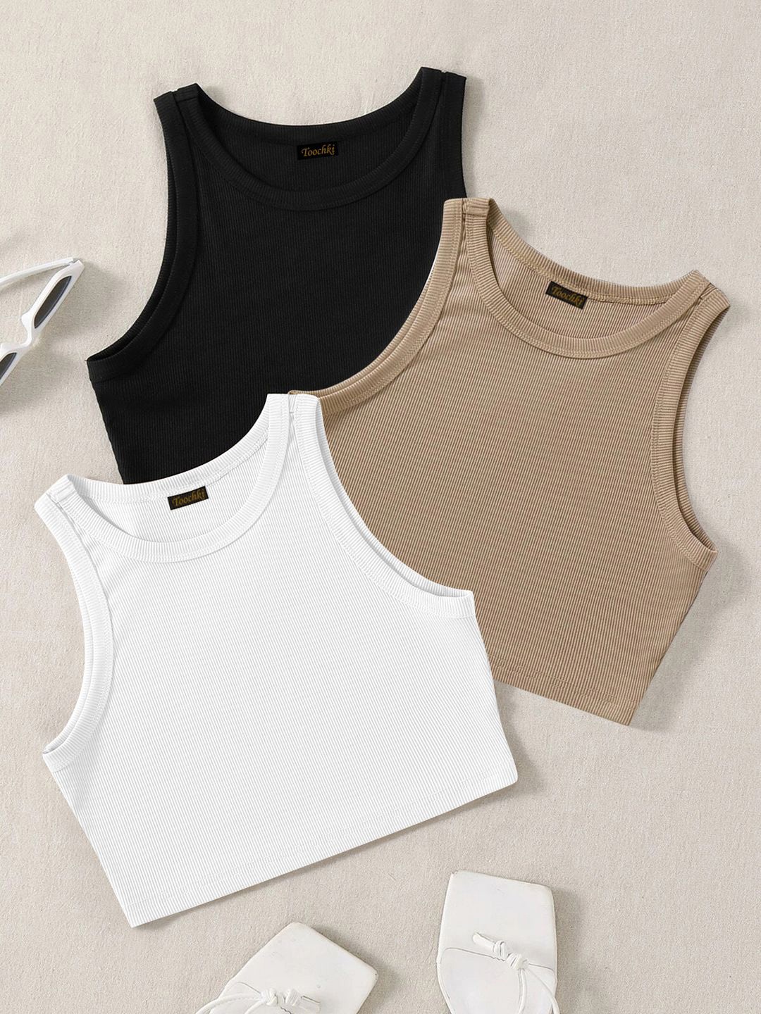 

BAESD Women Pack of 3 Ribbed Tank Crop Top, Black