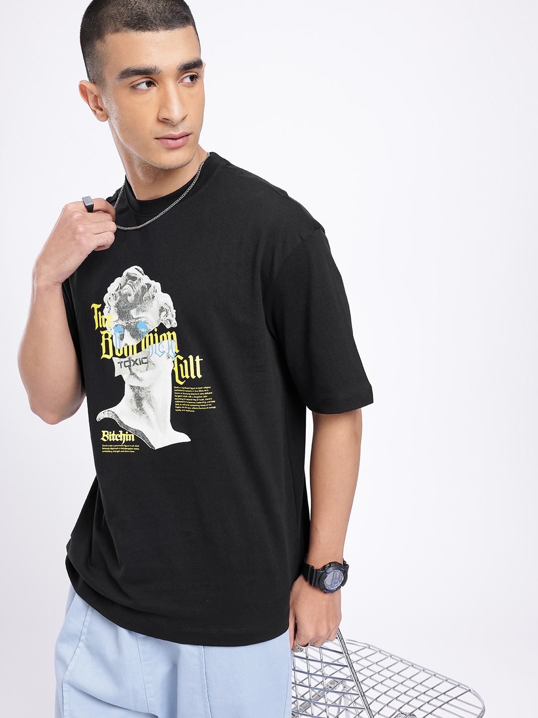 

glitchez Urban Cool Graphic Printed Relaxed Fit T-shirt, Black
