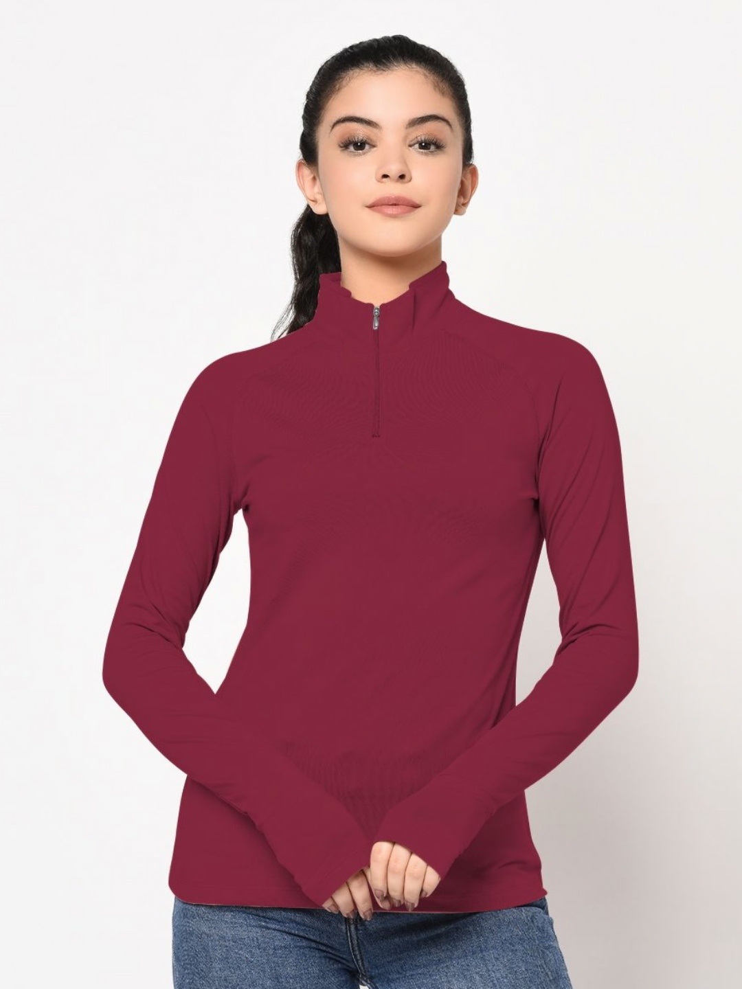 

Metronaut Women High Neck Slim Fit T-shirt, Burgundy