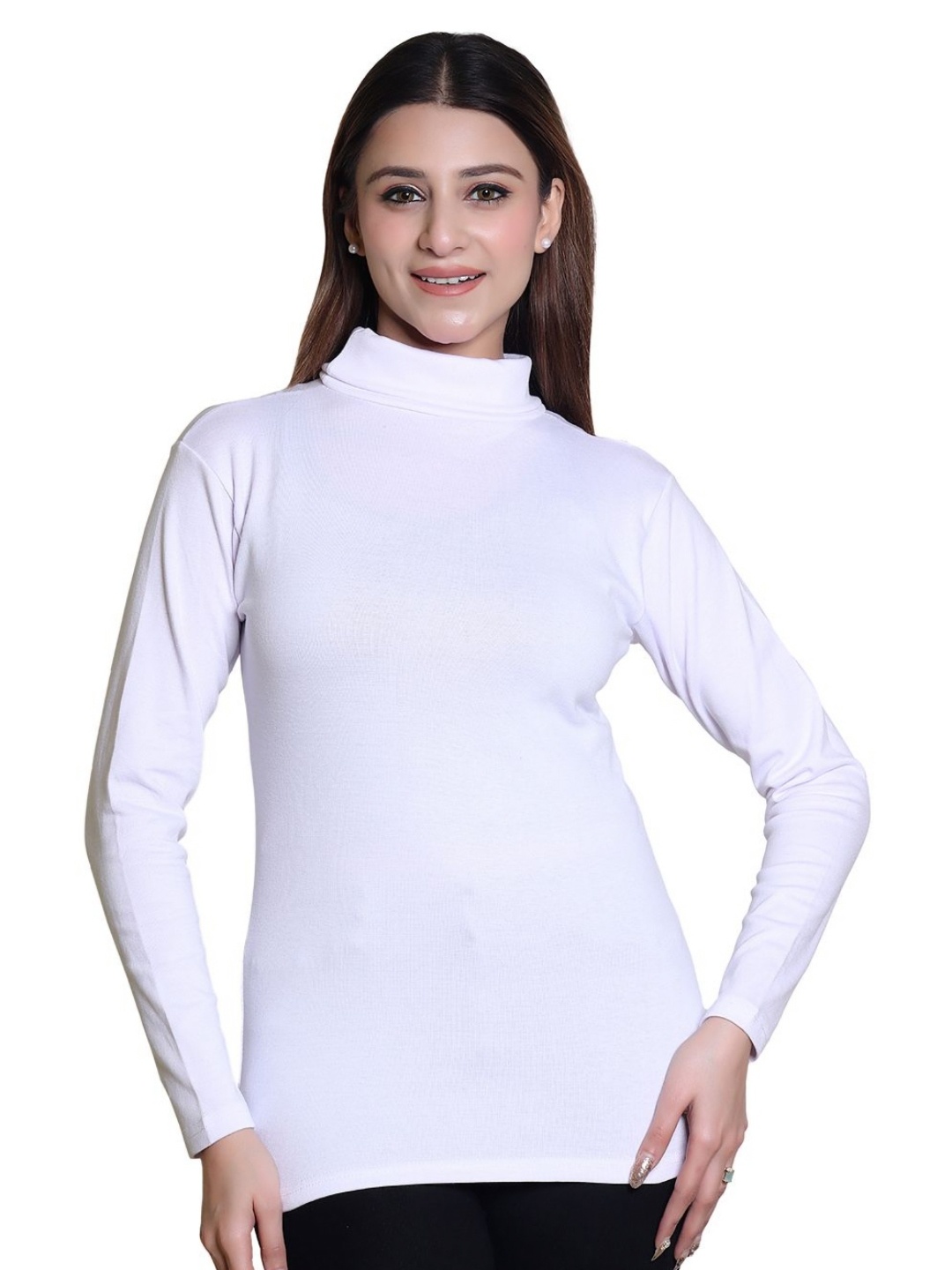 

Gajraj Women 2 High Neck Pockets Slim Fit T-shirt, White