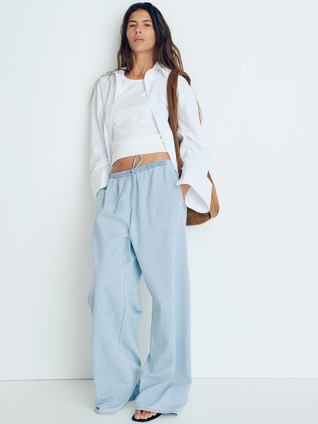 

H&M Feather Soft Denim Drawstring Trousers, Blue