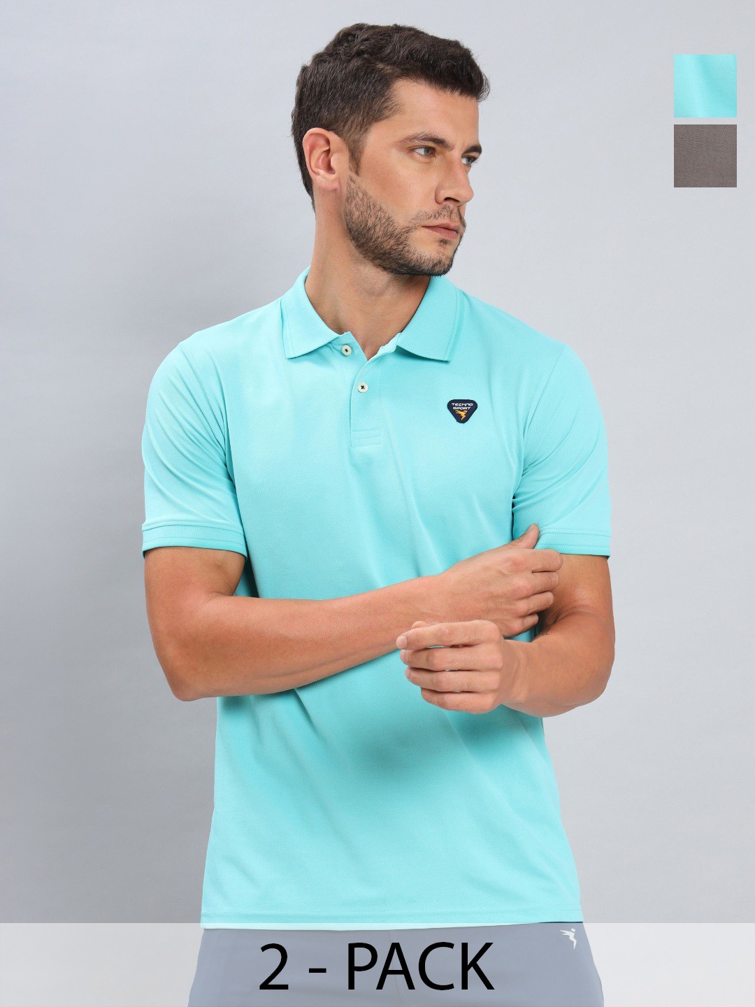 

Technosport Men 2 Polo Collar Antimicrobial Slim Fit T-shirt, Multi