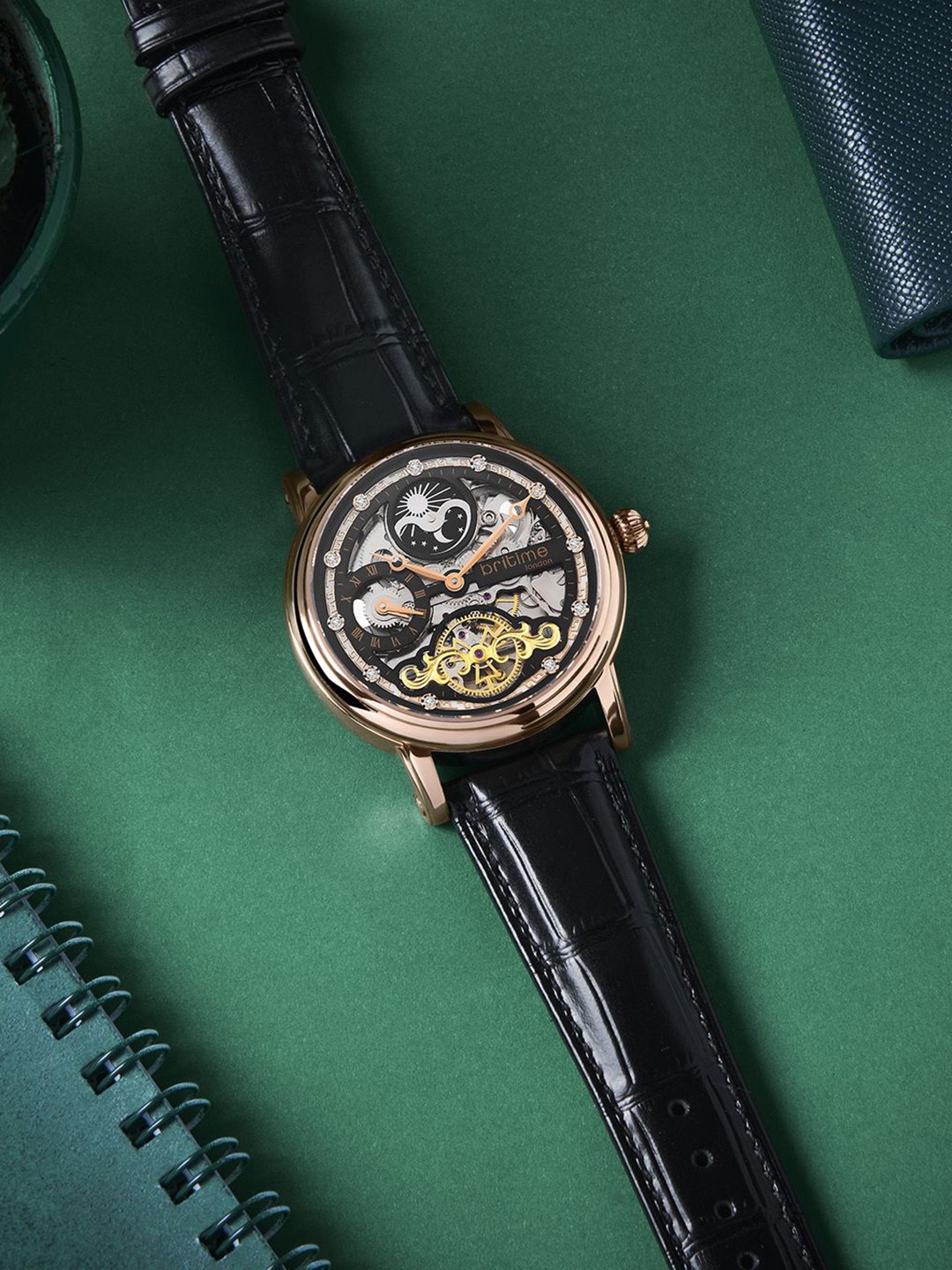 

Britime Men Skeleton Dial & Leather Bracelet Style Straps Analogue Automatic Watch 641-L30406, Black
