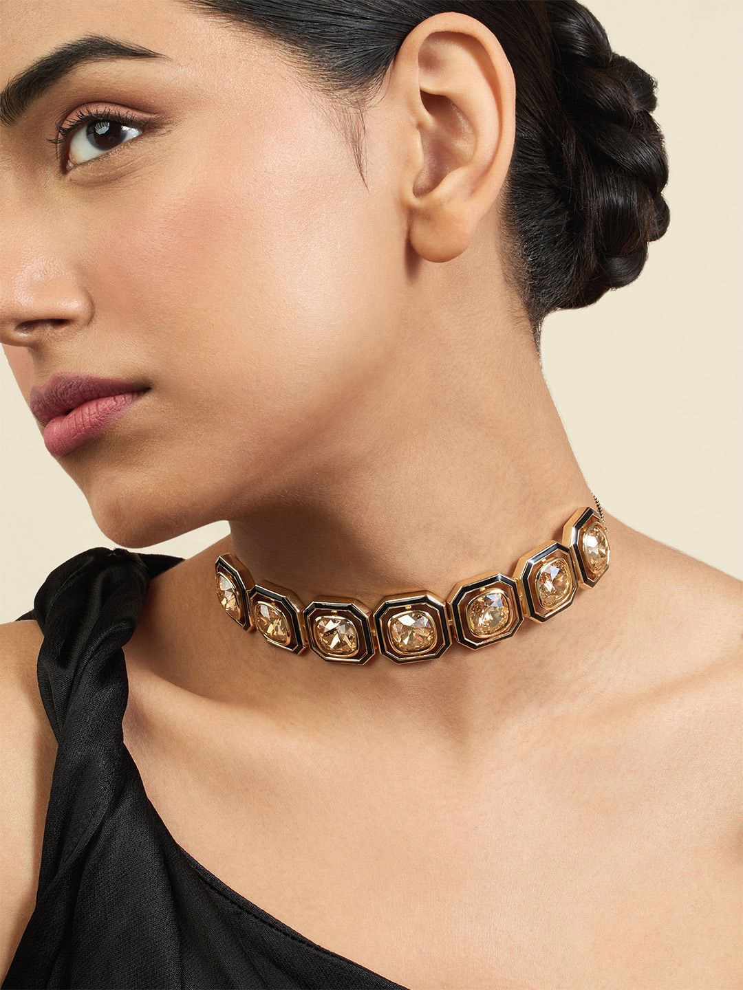 

Isharya 18Kt Gold-Plated Crystals Studded Mocha Mousse Choker Necklace