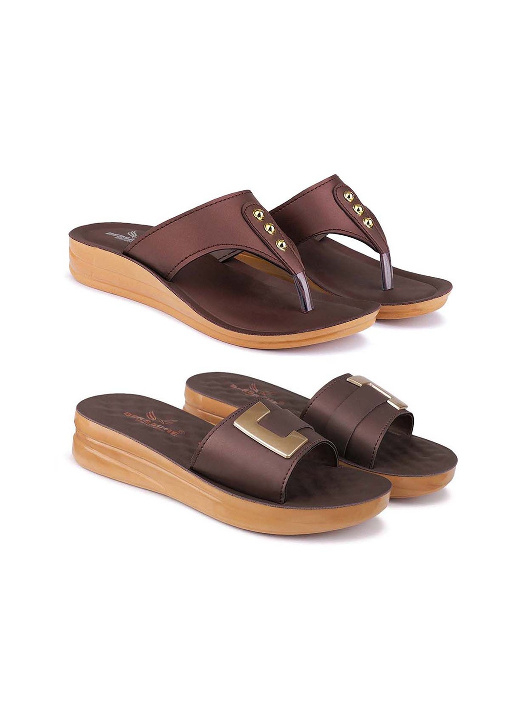 

BERSACHE Women Pack Of 2 Casual Open Toe Flats, Brown