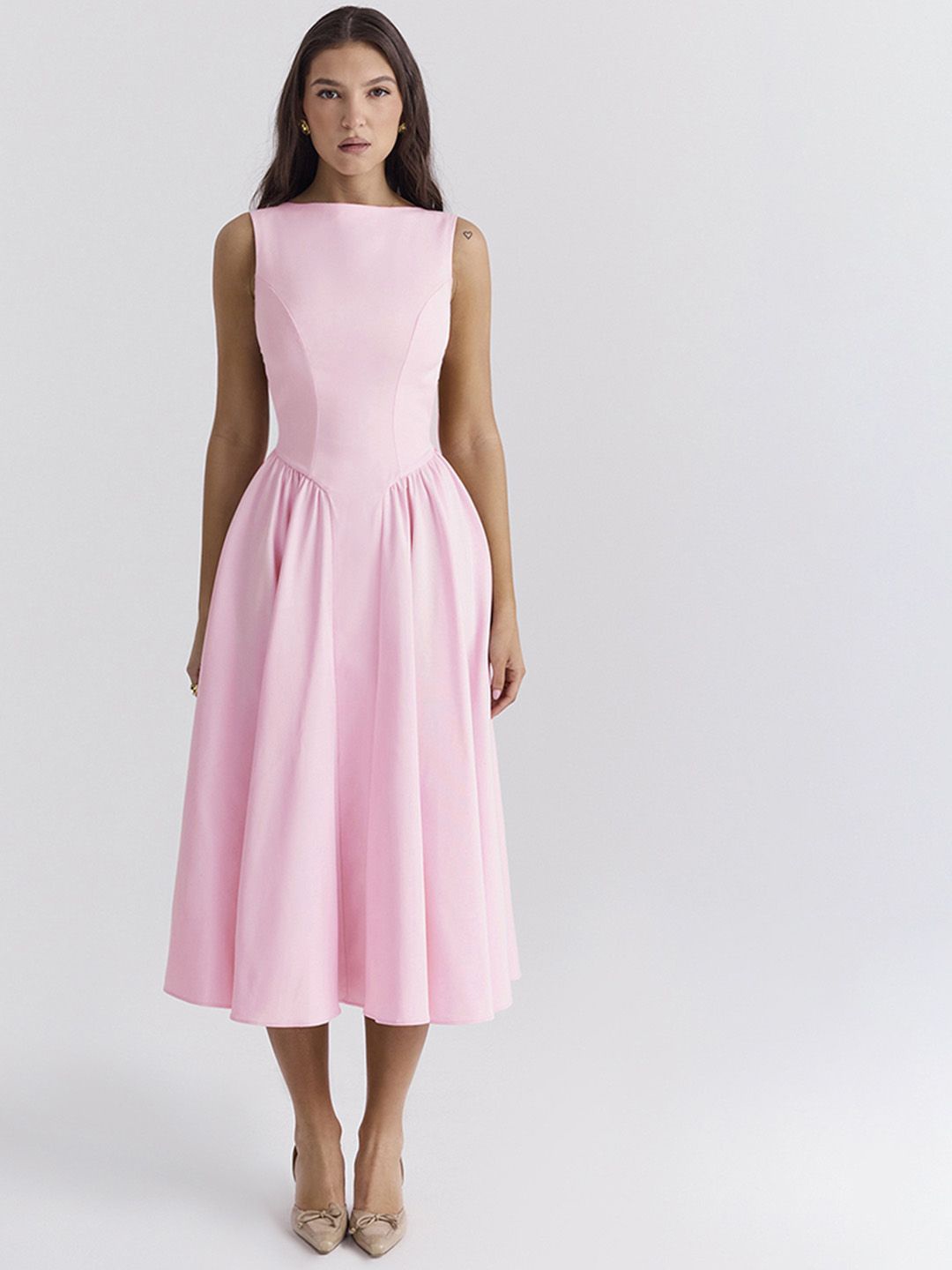 

JC Mode Fit & Flare Midi Dress, Pink