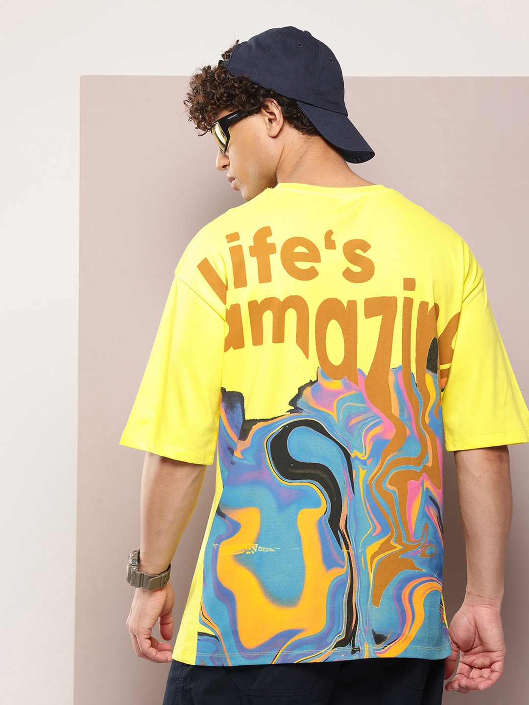 

Kook N Keech Men Printed Pure Cotton Oversized T-shirt, Yellow