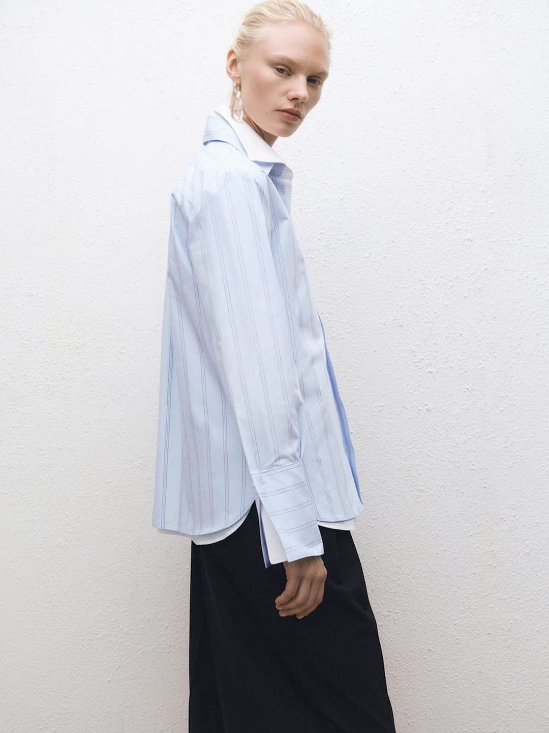 

MANGO Striped Pure Cotton Poplin Shirt, Blue