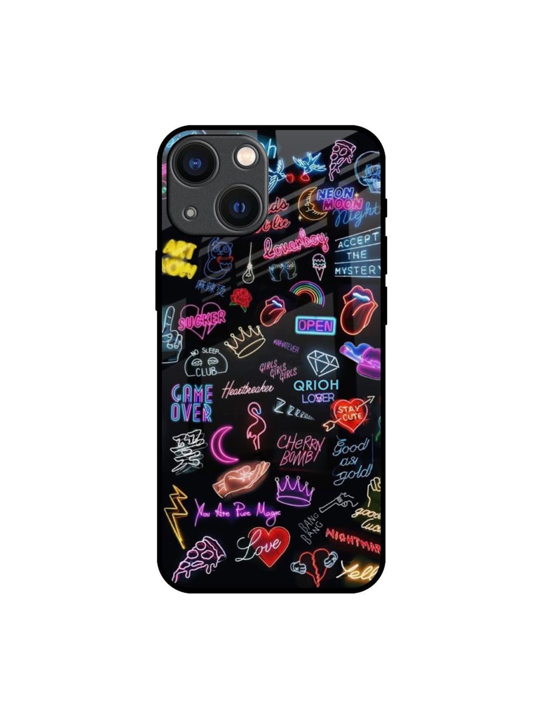 

QRIOH Quirky Printed iPhone 14 Plus Back Case Mobile Accessories, Black