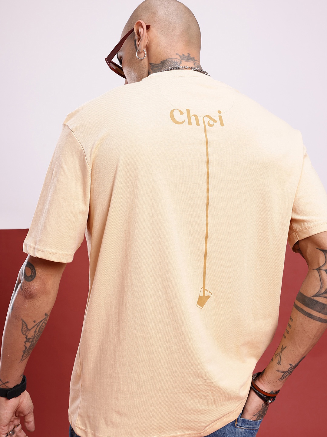 

glitchez Urban Easy Going Printed Oversized T-shirt, Beige