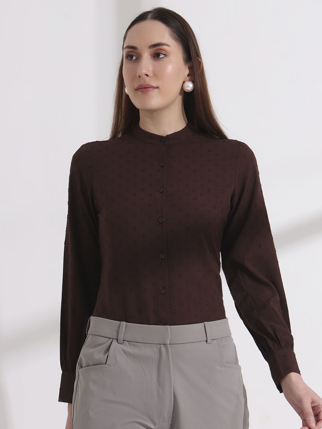 

FITHUB Women Opaque Formal Shirt, Coffee brown
