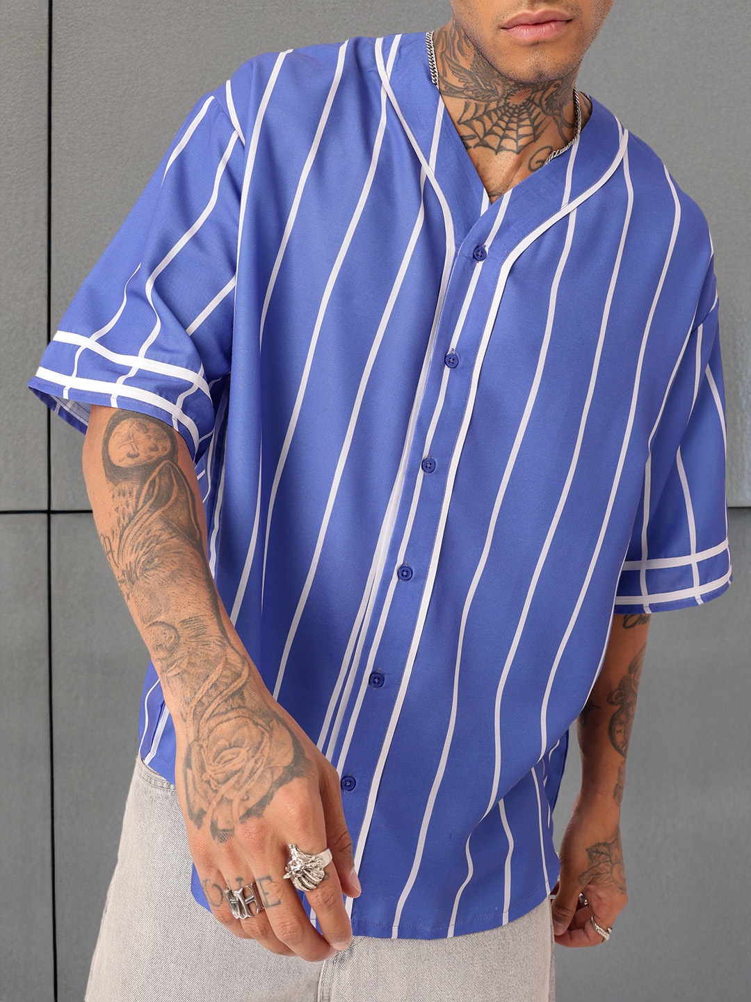 

Kook N Keech Modern Vibe Striped Oversized Shirt, Blue