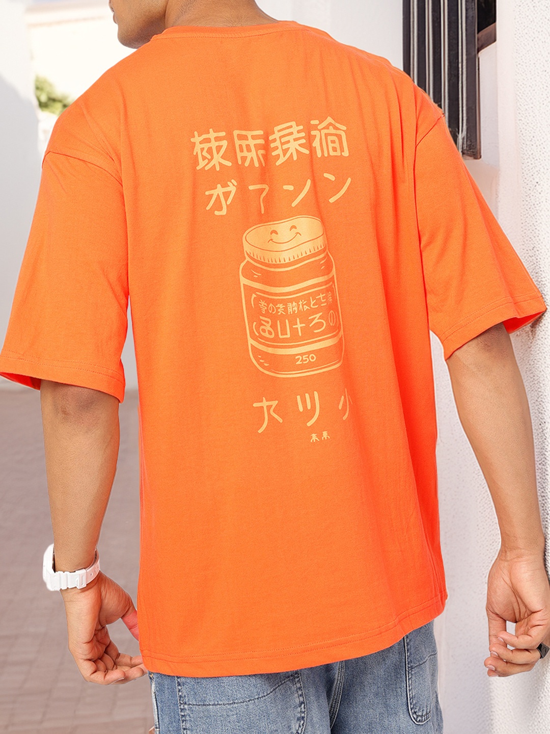 

Kook N Keech Tangerine Tango Graphic Drop-Shoulder Sleeves Cotton Oversized T-shirt, Orange