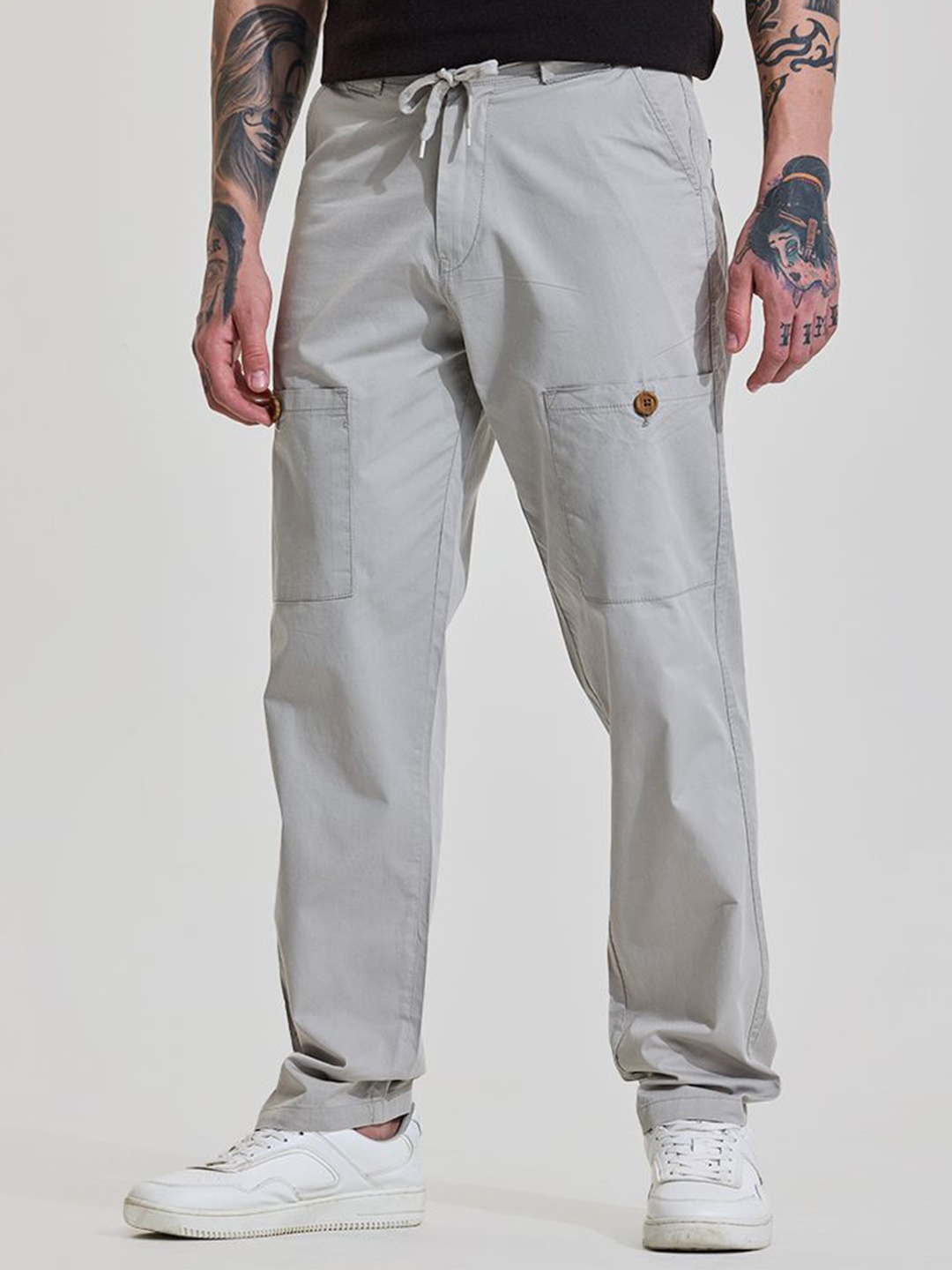 

Snitch Men Light Grey Mid-Rise Relaxed Fit Trouser