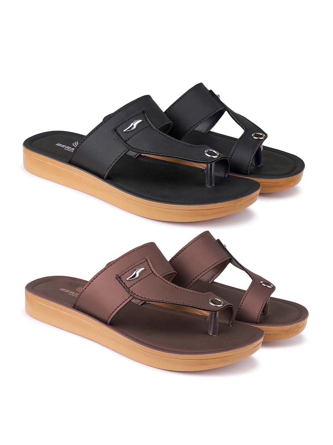 

BERSACHE Set Of 2 Ultra Soft Technology Open Toe Flats, Black