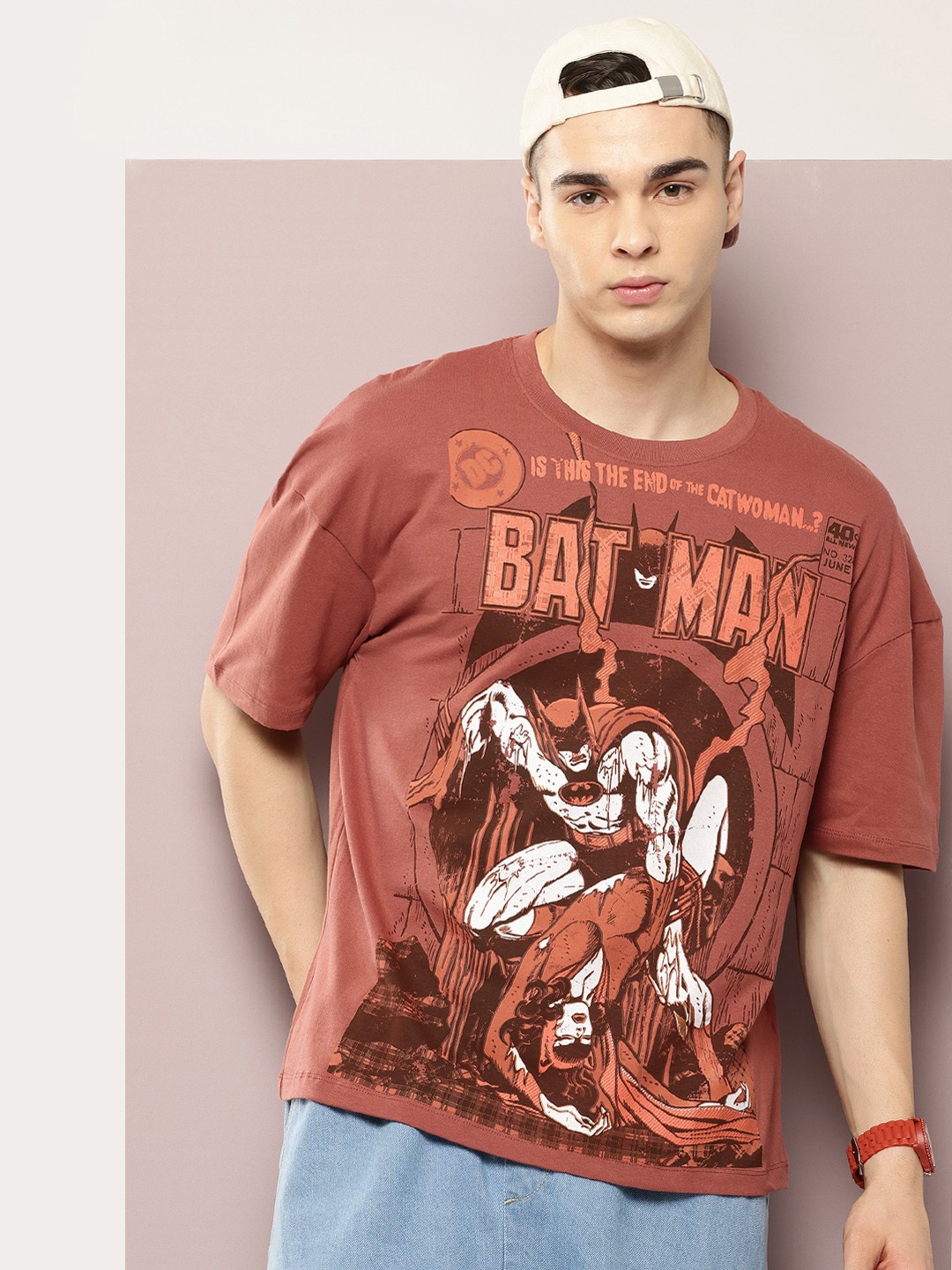

Kook N Keech Batman Printed Pure Cotton Oversized T-shirt, Rust