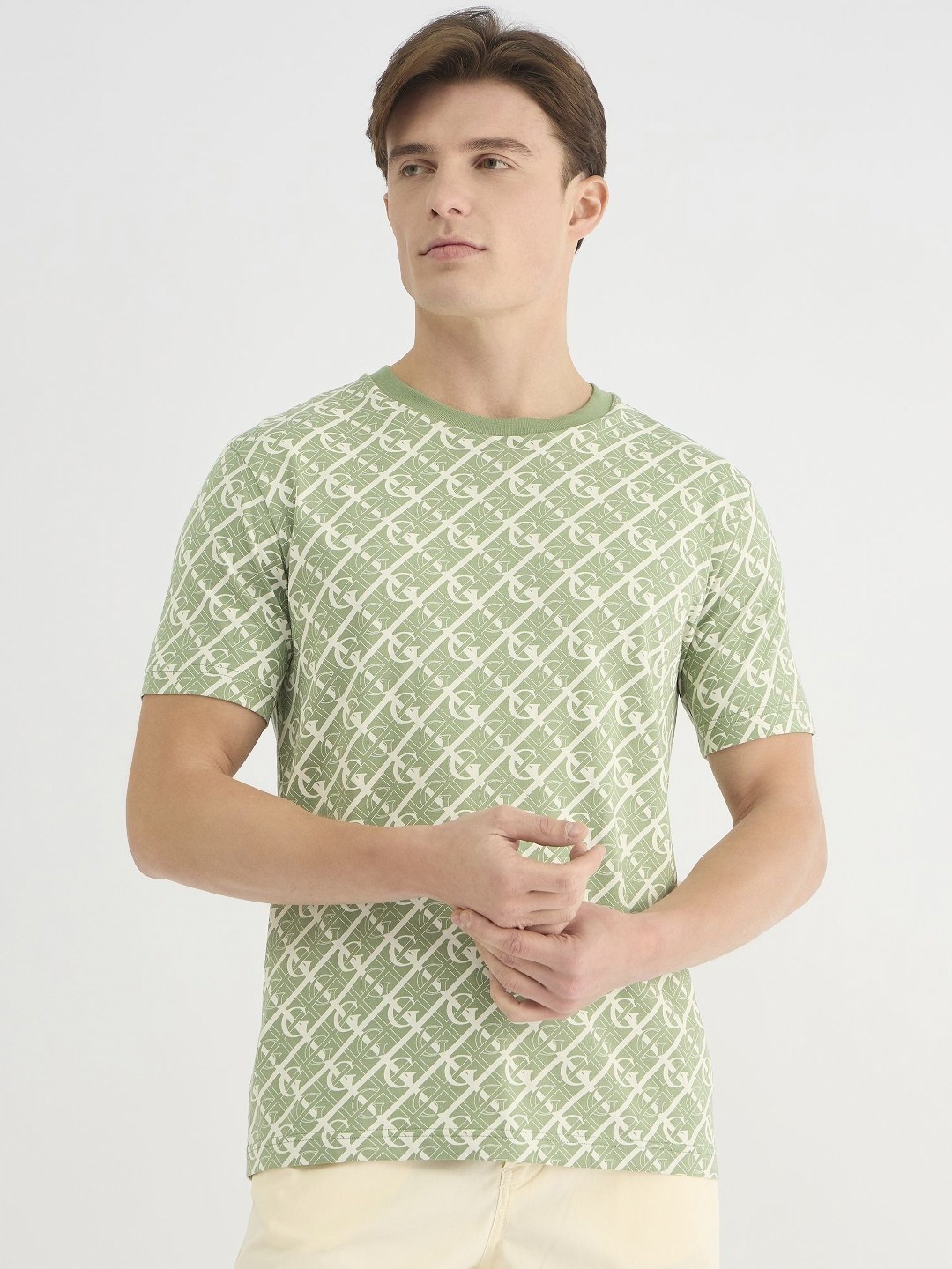 

GANT Men Round Neck Monogram Geometric Pure Cotton T-Shirt, Green