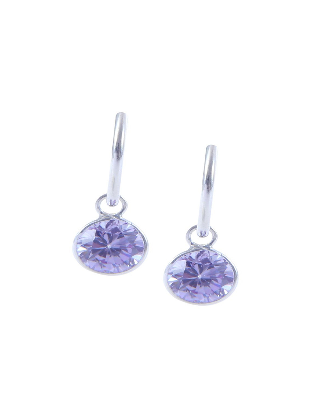 

Abhooshan 925Sterling Silver-Plated Cubic Zirconia Studded Circular Shaped Hoop Earrings, Purple