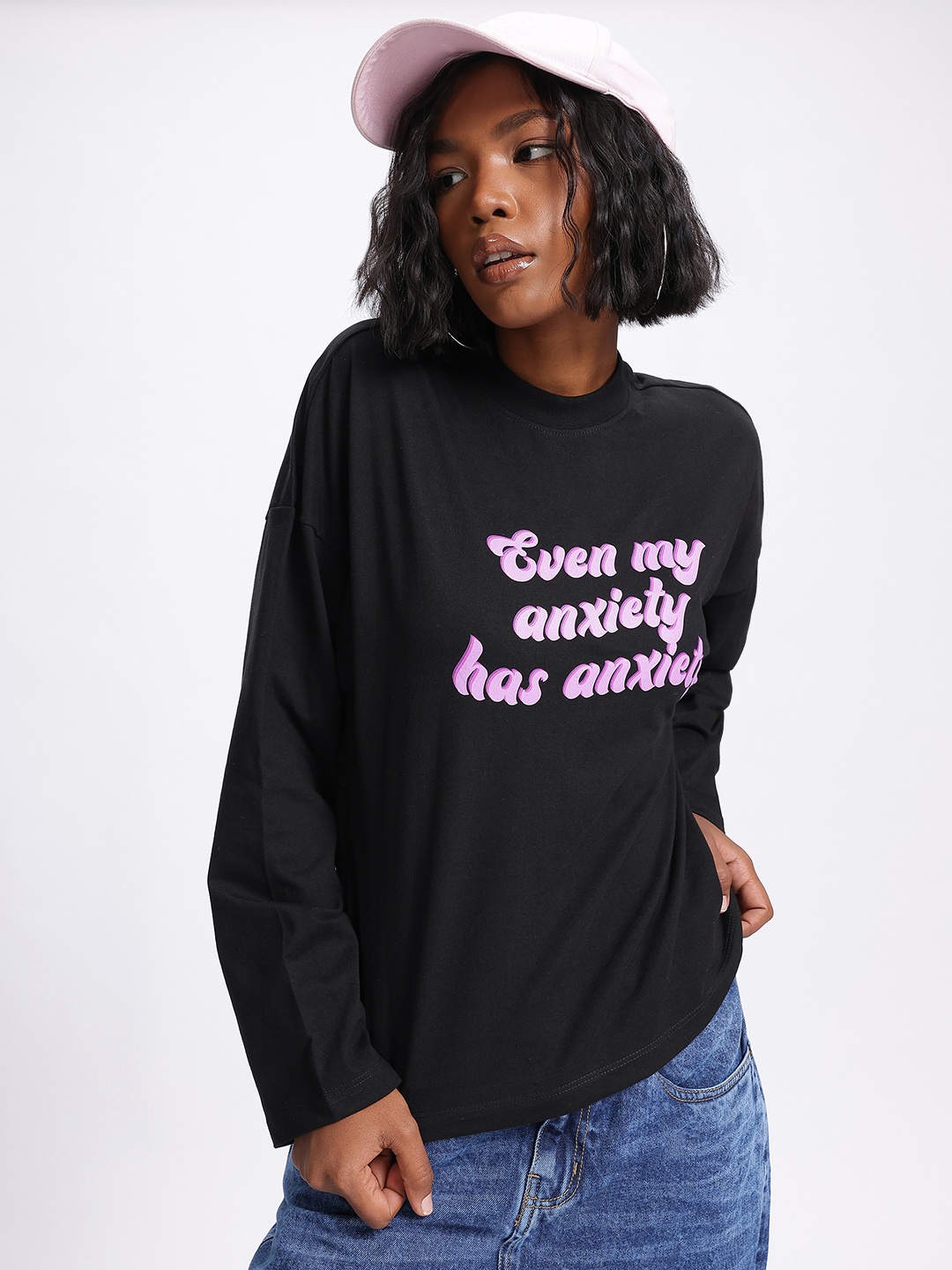 

glitchez Savage Statement Typo Print Oversized T-shirt, Black
