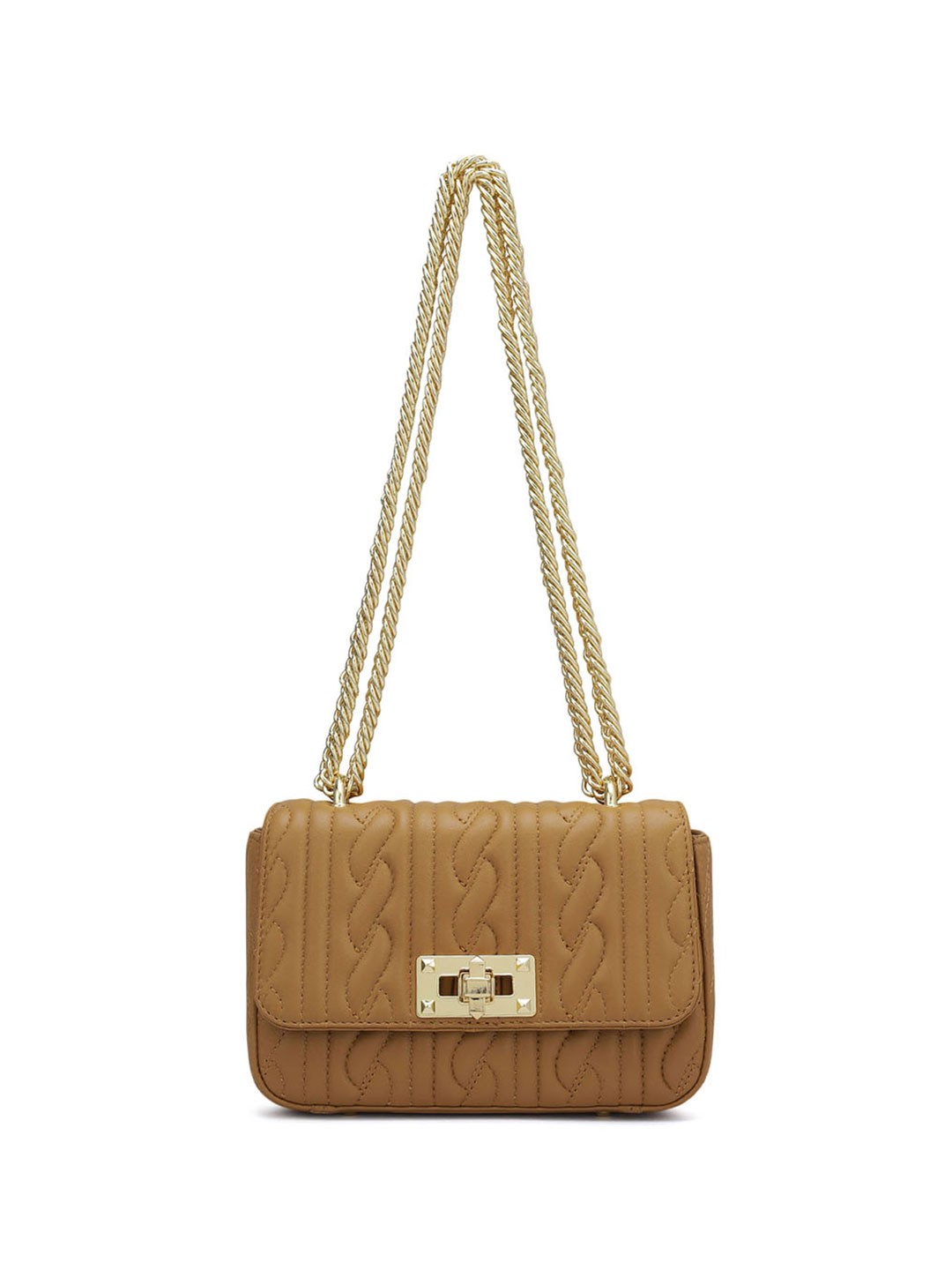 

Da Milano Textured Leather Structured Shoulder Bag with Quilted, Brown