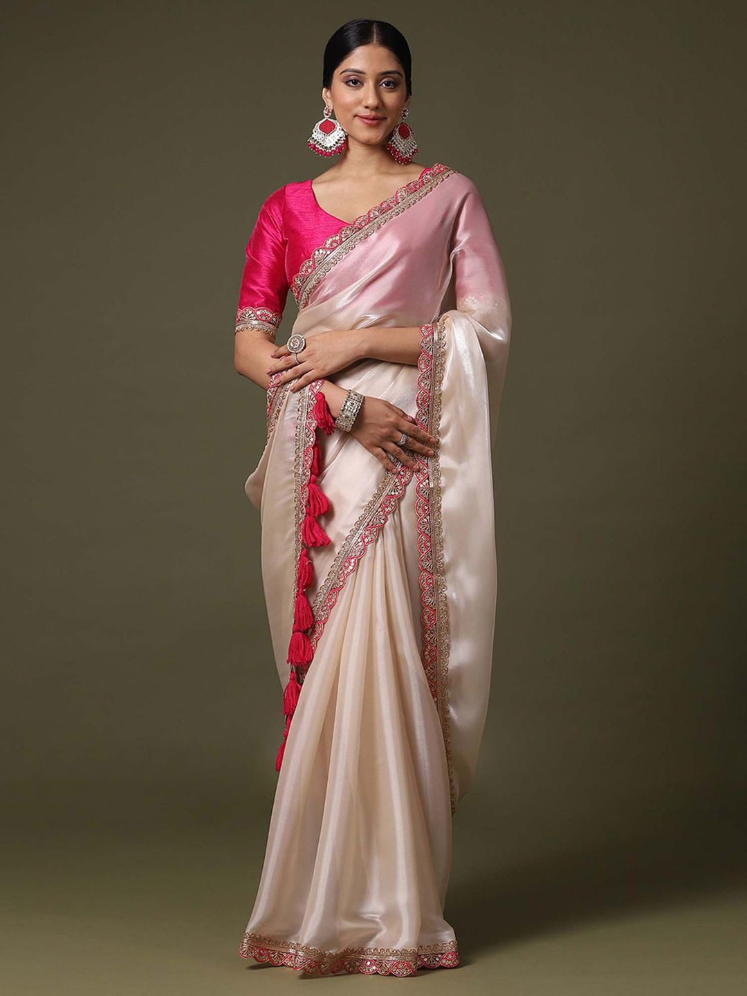 

Saree mall Embroidered Net Sarees, Cream