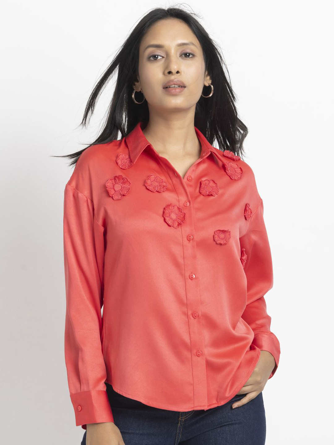 

SHAYE Women Smart Opaque Casual Shirt, Coral