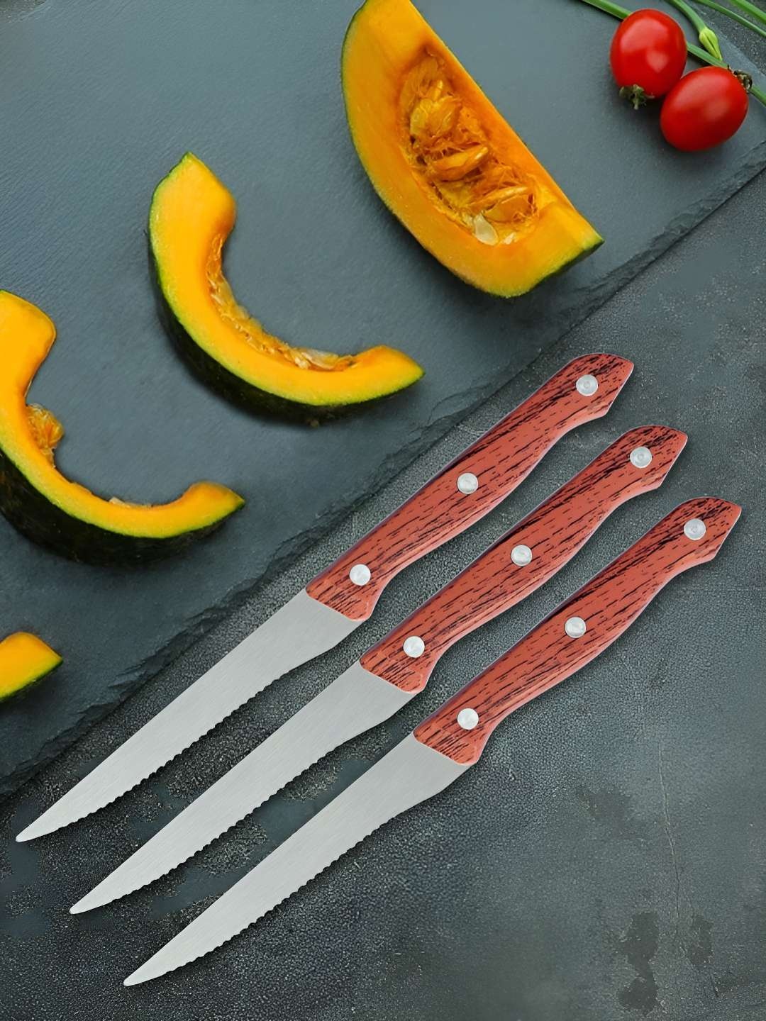 

MACHADO Silver-Toned & Brown Stainless Steel Vegetable Slicing Chopping Serrated Knife