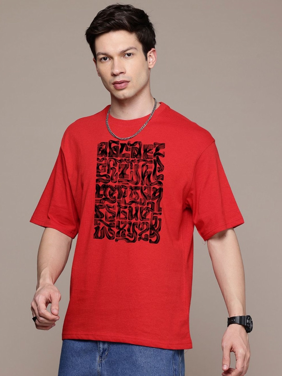

Moda Rapido Men Printed Raw Edge T-shirt, Red