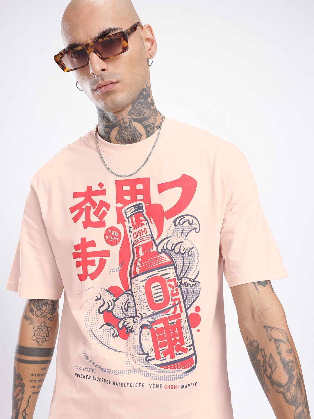 

glitchez Urban Cool Graphic Printed Relaxed Fit T-shirt, Peach