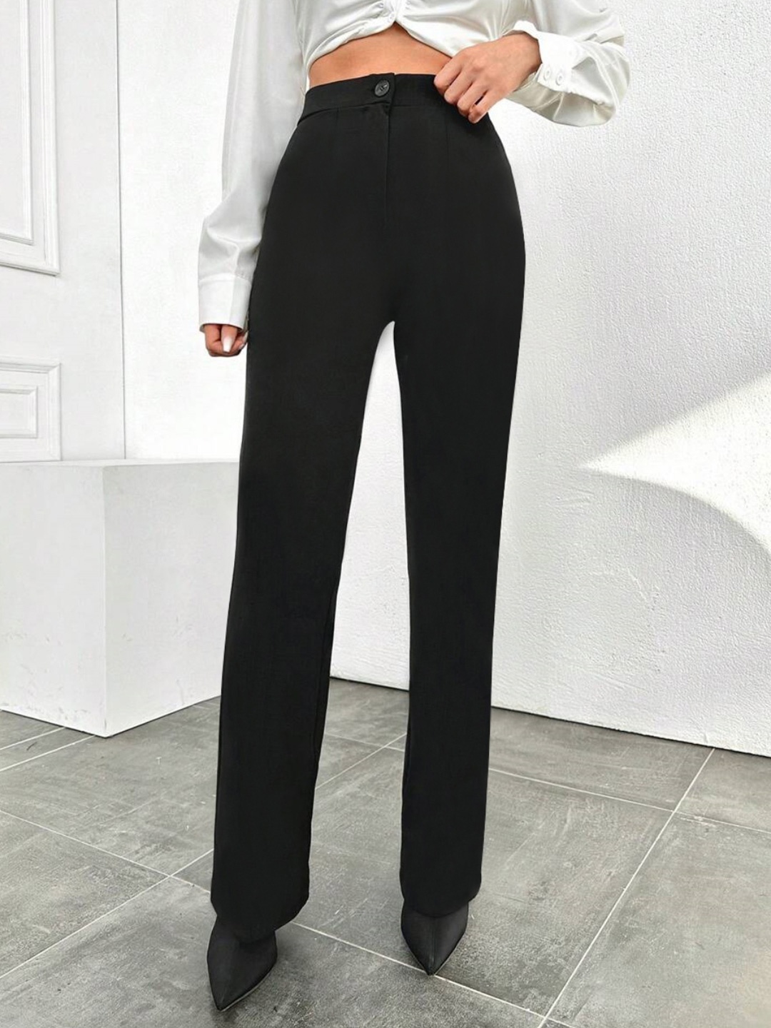 

BAESD Women Relaxed Straight Leg High-Rise Trousers, Black