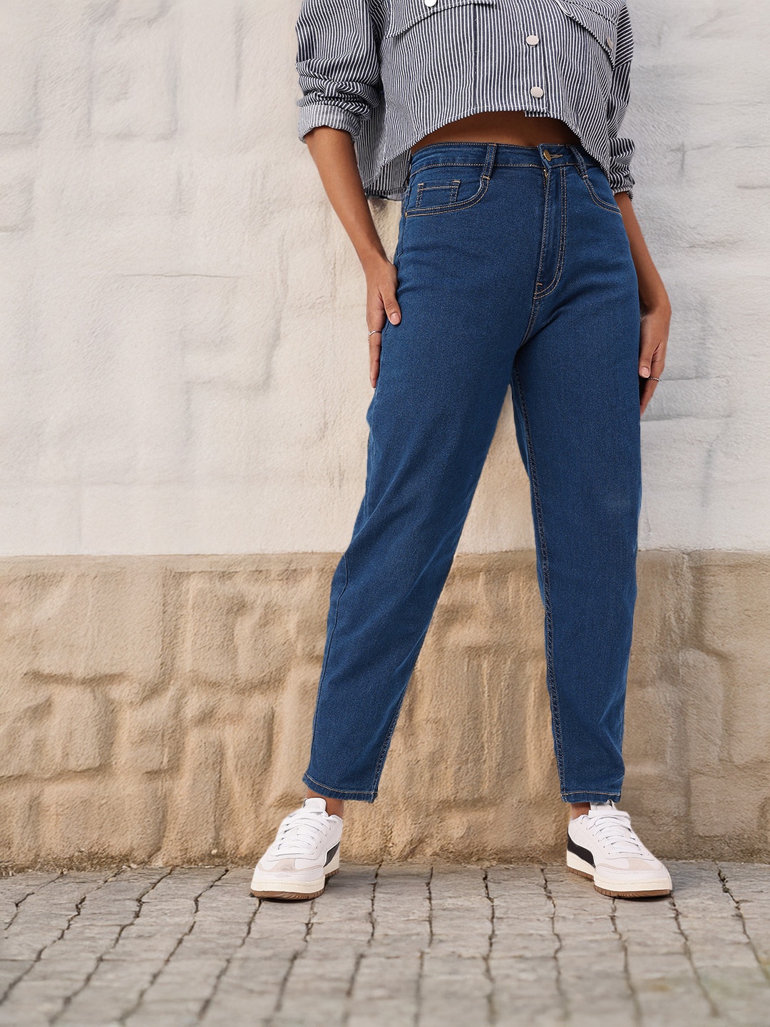 

DressBerry Women Raw Dark Wash slouchy Fit Jeans, Blue