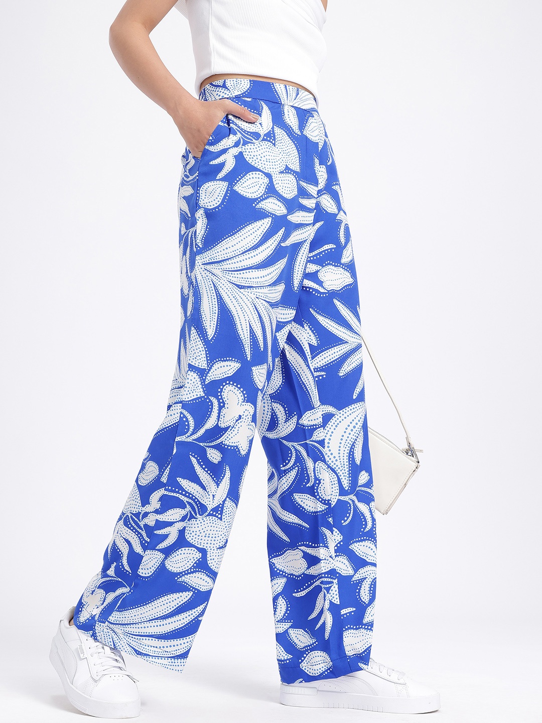 

glitchez Women Tropical Treat Loose Fit Trousers, Blue