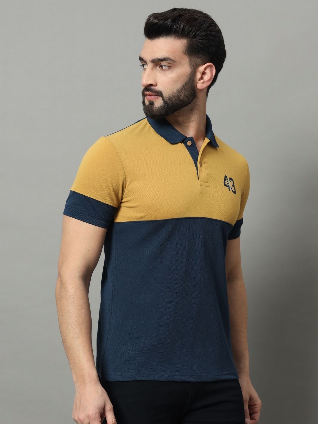 

OGEN Men Colourblocked Polo Collar Applique T-shirt, Mustard