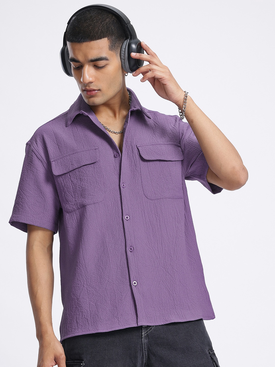 

glitchez Crinkle Crew Relaxed Shirt, Purple